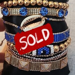 💥💥SOLD💥💥Boho Chic Blue and Gold Bracelet Set